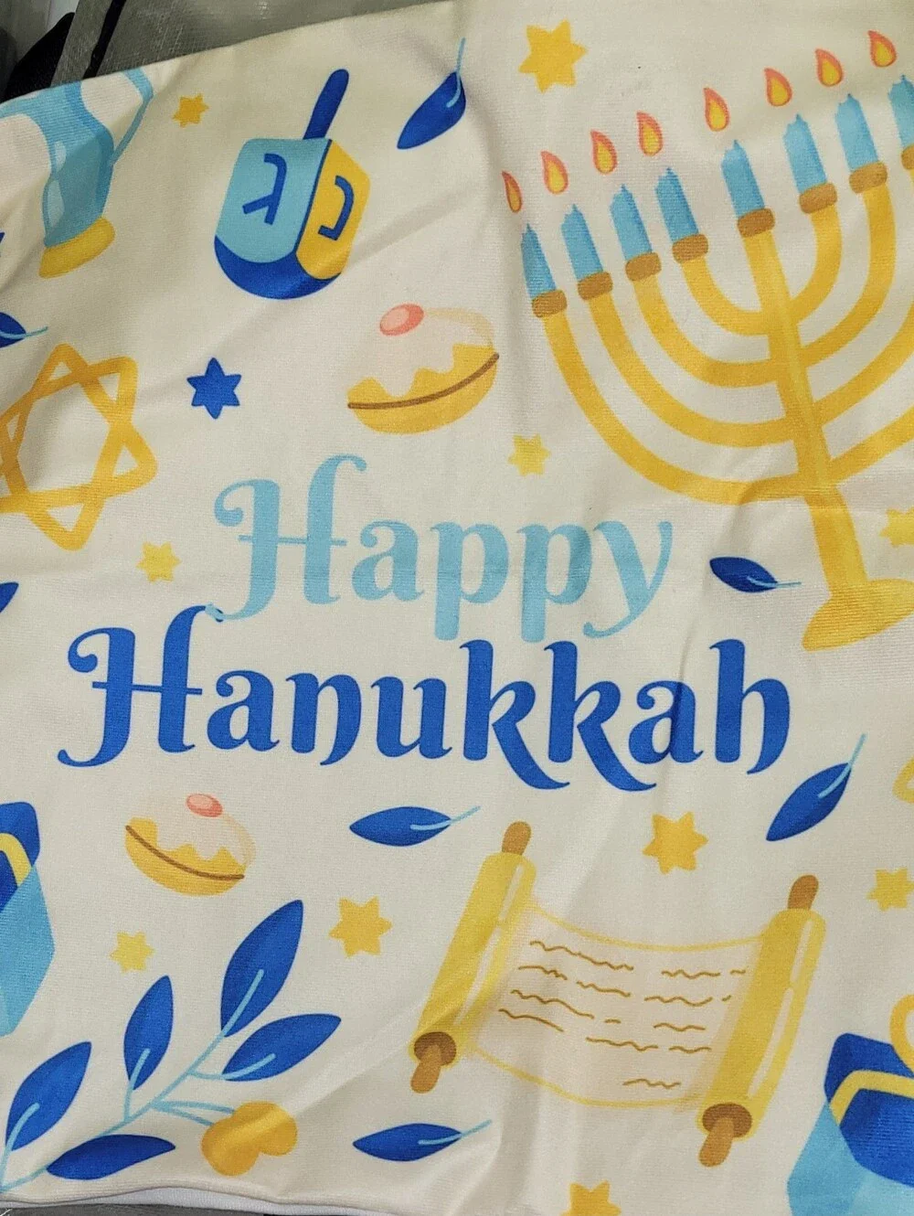 Happy Hanukkah Pillow- Blue & Yellow Holiday Print NEW